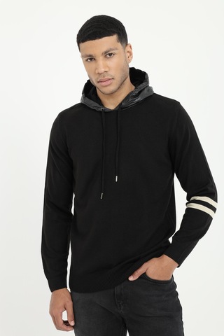 Dufy Erkek Slim Fit Kapüşonlu Siyah Triko-16898