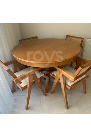 Roys Ahşap 120 Cm Koyu Naturel Yuvarlak İlaveli Baba Ayak Masa