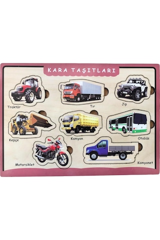 Farbu Oyuncak Ahşap Bultak Puzzle 8 Parça Arka Yüzü Yazı Tahtalı Yapboz Kara Taşıtları