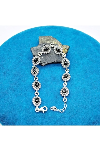Damla Model Zirkon Su Yolu Oltu Taşı 925 Ayar Gümüş Bileklik Gümüş  - Siyah