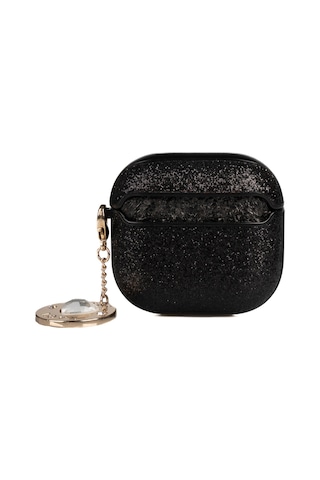 Apple Uyumlu AirPods 4 Kılıf Guess Lisanslı Glitter Elmas Kalp Zincirli Kılıf Siyah