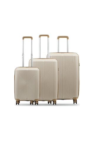 Ground Dikey Çizgili 3'lü Set Valiz 10728 Kemik