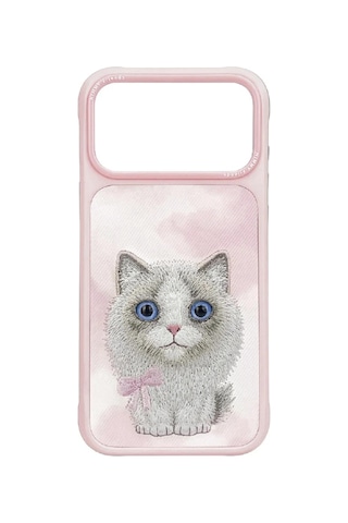 Nımmy Friends 17 Pro 3d Nakış İşlemeli Ragdoll Kedi Desenli Büyük Göz Serisi Metal Çerçeveli Düz Kılıf Pembe Çok Renkli