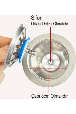 Çöpmak Paslanmaz Evye Mutfak Lavabo Sifonu Gider Metal Tıpa Süzgeci