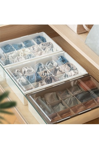 Geeksen Kahve Rengi 15 Bölmeli Gömülü Tip Çekmeceli Socks Altıçama Saklama Kutusu Kapaklı + 2 Adet İz Olmayan Yapıştırıcı Haki