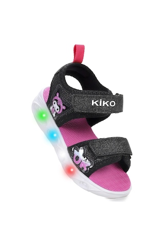Kiko Kids Kuromi Günlük Işıklı Cırtlı Kız Bebek Sandalet Ayakkabı Siyah