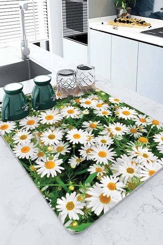 Yeşil Çiçekli Microfiber Bulaşık Kurutma Kurulama Matı Mm016