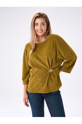 Faik Sönmez Beli Broş Detaylı 3/4 Kol Örme Tunik W27tnk012 Uw27tnk012196 Matcha