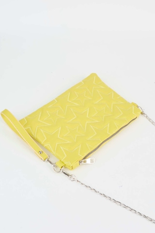 Vivaq Kadın Neon Sarı Yıldız Nakışlı Suni Deri Bilek Ve Zincir Askılı Portföy El Ve Clutch Çanta