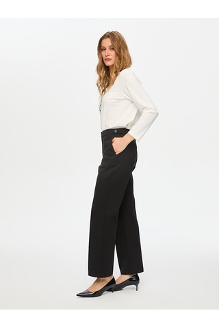Faik Sönmez Önü Dikiş Detaylı Wide Leg Fit Örme Pantolon S26pnt017 Us26pnt01710 Siyah