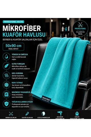Naturıca Mikrofiber Havlu Kuaför Berber 6 Adet 50x90 Su Yeşili