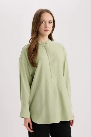 DeFacto Relax Fit Hakim Yaka Basic Düz Uzun Kollu Gömlek Tunik E1757AX25SPGN270