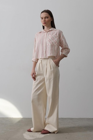 Çift Pileli Palazzo Pantolon - Natür Natür