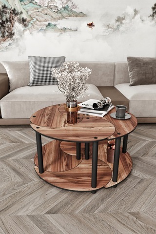 Yin Yang Unıty Serenıty Orta Sehpa 4 Lü Ceviz 70cm Ceviz