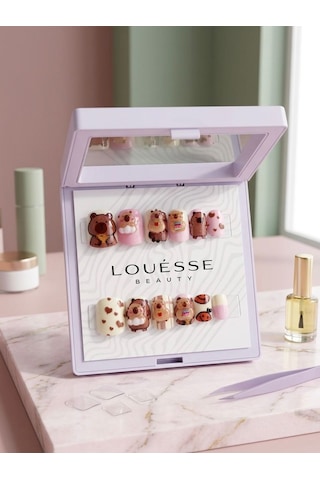Louésse Capy Love Takma Tırnak 12 Li Kapibara Figürlü Pembe Cute Nail
