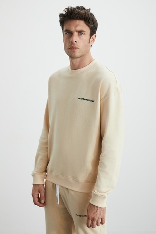 Marshall Erkek Pamuklu Içi Polarlı Nakışlı Relaxed Vanilya Eşofman Takımı