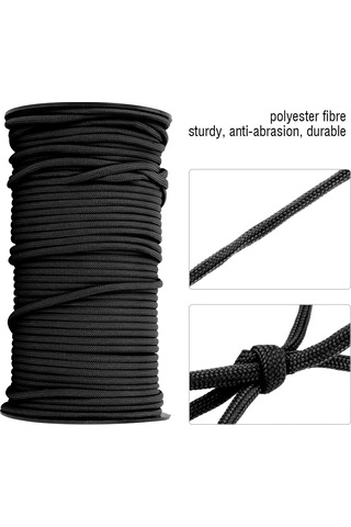 Geeroyoo 100 Metre Siyah Askeri Kalite 9 İplikli 4mm Poliester Tekerlekli İp - Dağcılık, Çadır Montajı, Kurtarma Ve Bağlama İçin Dayanıklı Ve Kuru Tabanlı Siyah