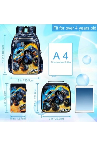 Maxaccess 16 Oen Car Hy 3 Adet Sırt Çantası Seti Erkek Çocuk Okul Sırt Çantası Ve Yemek Kutusu Siyah Yeşil 16 Oen Araba Hy