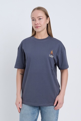 Velvoria Unisex Oversize I Love Camp Baskılı Antrasit Renk T-shirt