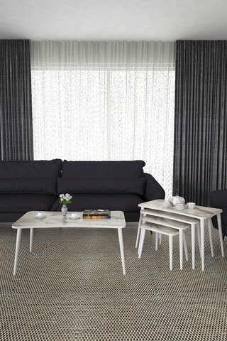 Milas 5li Orta Sehpa Ve Zigon Sehpa Beyaz Ahşap Ayaklı Sehpa