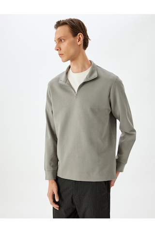 Koton Uzun Kollu Pamuklu İnterlok Kumaş Yarım Fermuarlı Sweatshirt Gri 5sam70002mk Gri