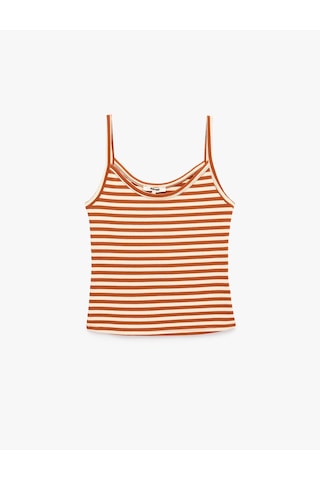 Koton Koton X Şahika Ercümen - Slim Fit Askılı Çizgili Atlet Bluz Kahverengi Çizgili 6sak10449ek Kahve Çizgili