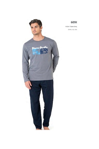 Pierre Cardin 6096 Erkek Uzun Kollu Bisiklet Yaka Pijama Takımı-gri Gri Melanj