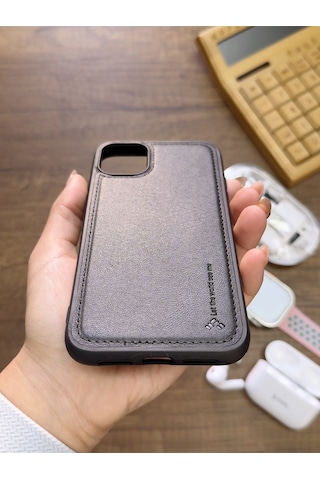 Apple iPhone 11 Pro Uyumlu Premium Deri Dokulu Darbelere Karşı Dayanıklı Nazal Silikon Kılıf Siyah