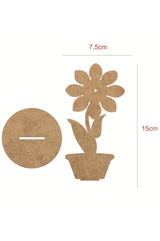Ahşap Boyanabilir Papatya Saksı Figürü 7,5x15 Cm - 3mm Mdf Okul Öncesi Boyama Etkinlik Seti 10 Adet