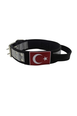 İsimli Bayraklı Elcikli Yumuşak Köpek Boyun Tasması Gri Gri - Siyah