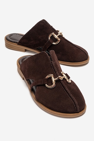 Luvishoes Favor Kahverengi Süet Hakiki Deri Önü Kapalı Kadın Terlik