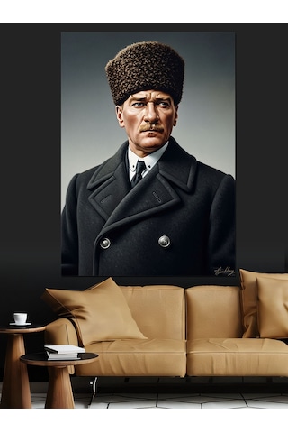 Siyah Kalpaklı Atatürk Portresi Dekoratif Kanvas - Mdf Ahşap Tablo