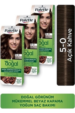Palette Kalıcı Doğal Renkler Saç Boyası 5.0 Açık Kahve 3'lü