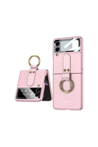 Rba Aksesuar Galaxy Uyumlu Z Flip 3 Kılıf Rba Flip Ring Kıpta Kapak - Pembe Pembe