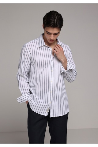 Colin's Colins Regular Fit Shirt Neck Çizgili Erkek Lacivert Uzun Kol Gömlek Cl1080092 Q1.v2 Nav