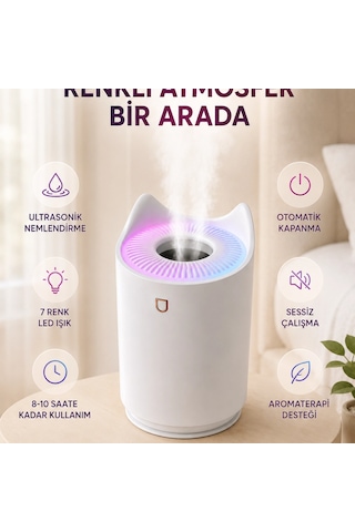Hava Nemlendirici Ultrasonik Aroma Difüzör 7 Renk Led Işıklı Gece Lambası