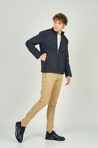 Lucas Erkek Dik Yaka Deri Biyeli Kapitone Mont 4706 Lacivert Lacivert