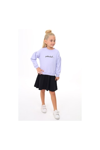 Toontoy Kız Çocuk Baskılı Relax Fit Bisiklet Yaka Uzun Kollu Elbise - Renk Bloklu - Tk24346 Lila