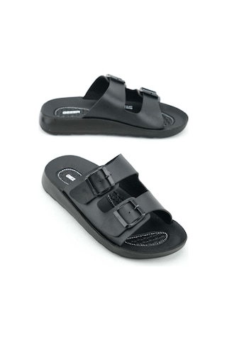 Gezer Yazlık Kadın Rahat Taban Suni Deri Çift Toka Ayarlanabilir Günlük Terlik Gt1yzm.15668.00.010.0c Siyah