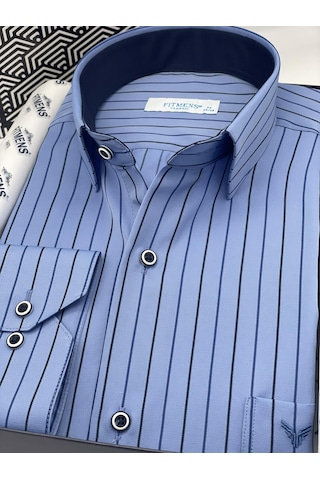 Fitmens Klasik Uzun Kol Premium Çizgili Hediye Kutulu Erkek Gömlek Fs-003272 - Mavi-2261 MAVİ