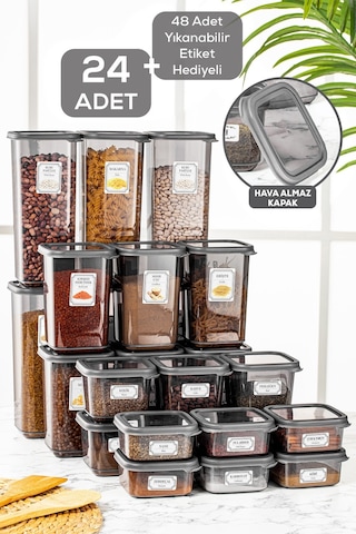 Meleni Home Meleni Home Etiketli Kare Erzak Saklama Kabı 24 Parça 6x300-500-1100-700 ML
