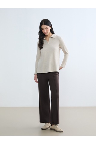 Lcw Comfort Bej Polo Yaka Fitilli Kadın Sweatshirt