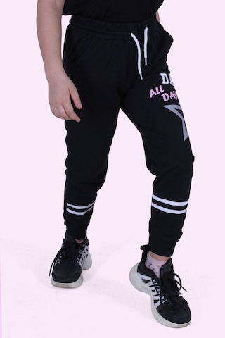 Yıldız Detaylı Yazı Baskılı Kız Çocuk Eşofman Altı Siyah