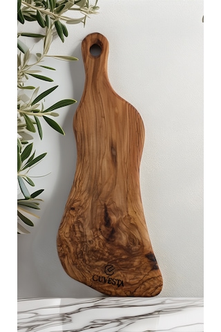Zeytin Ağacı El Yapımı Saplı Sunum Tahtası 43x17 Cm Ahşap