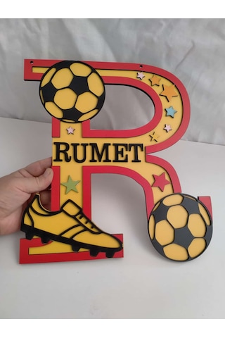 Çoçuk Odası Kapı & Duvar Süsü Kişiye Özel R Harfi Sarı - Kırmızı