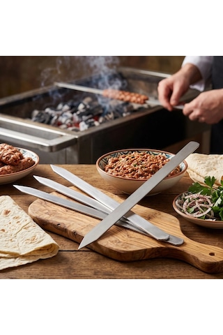 Profesyonel Adana Kebap Şişi - 60 Cm - Yassı Metal - Mangal Ekipmanı Ttt
