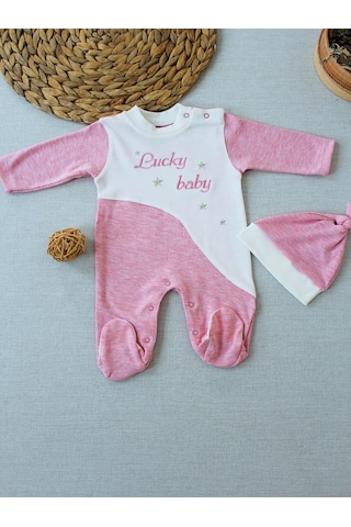 Veraura Lifestyle 0-3 3-6 Ay Lucky Baby Nakışlı Es Çizgi Boy Şapkalı Kız Bebek Tulumu Pembe