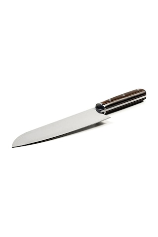 Özel Seri El Yapımı Profesyonel Yekpare Çelik Bilezikli Santoku Şef Bıçağı 33cm Kahverengi