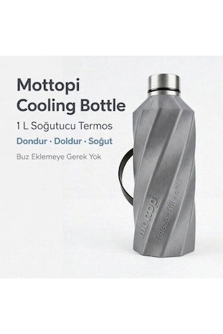 Mottopi Soğutucu Saplı Termos 1 L Cooling Bottle Dondur Doldur Soğut, Buzsuz Soğuk Su Termosu, Soğutucu Şişe, Taşınabilir Sıvı Soğutucu Gri