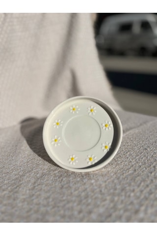 El Yapımı Seramik Kupa, Mug, Türk Kahvesi Bardağı Papatya Desen